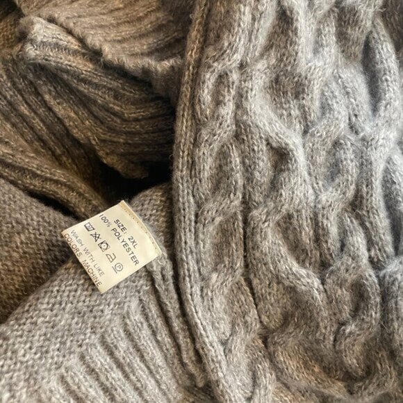 Plus Size 2X Cold Shoulder Fisherman Knit Mock Neck Sweater Chunky Bell Sleeve - Picture 5 of 7